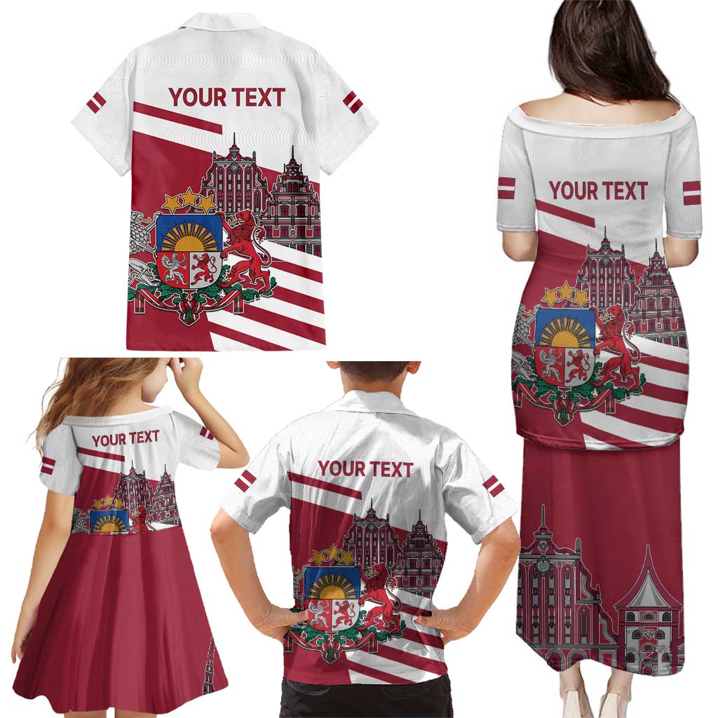 Personalized Riga Town Hall Square Latvia Family Matching Puletasi and Hawaiian Shirt Coat of Arms