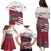 Personalized Riga Town Hall Square Latvia Family Matching Puletasi and Hawaiian Shirt Coat of Arms