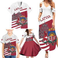 Personalized Riga Town Hall Square Latvia Family Matching Summer Maxi Dress and Hawaiian Shirt Coat of Arms