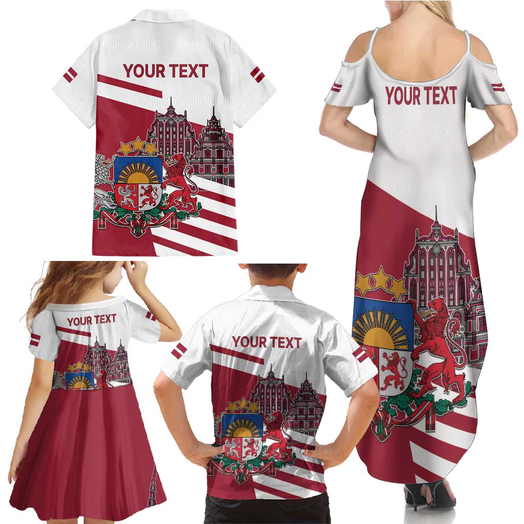 Personalized Riga Town Hall Square Latvia Family Matching Summer Maxi Dress and Hawaiian Shirt Coat of Arms