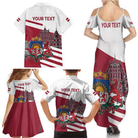 Personalized Riga Town Hall Square Latvia Family Matching Summer Maxi Dress and Hawaiian Shirt Coat of Arms