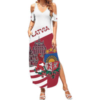 Personalized Riga Town Hall Square Latvia Family Matching Summer Maxi Dress and Hawaiian Shirt Coat of Arms