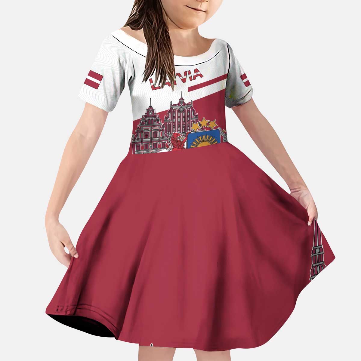 Personalized Riga Town Hall Square Latvia Kid Short Sleeve Dress Coat of Arms
