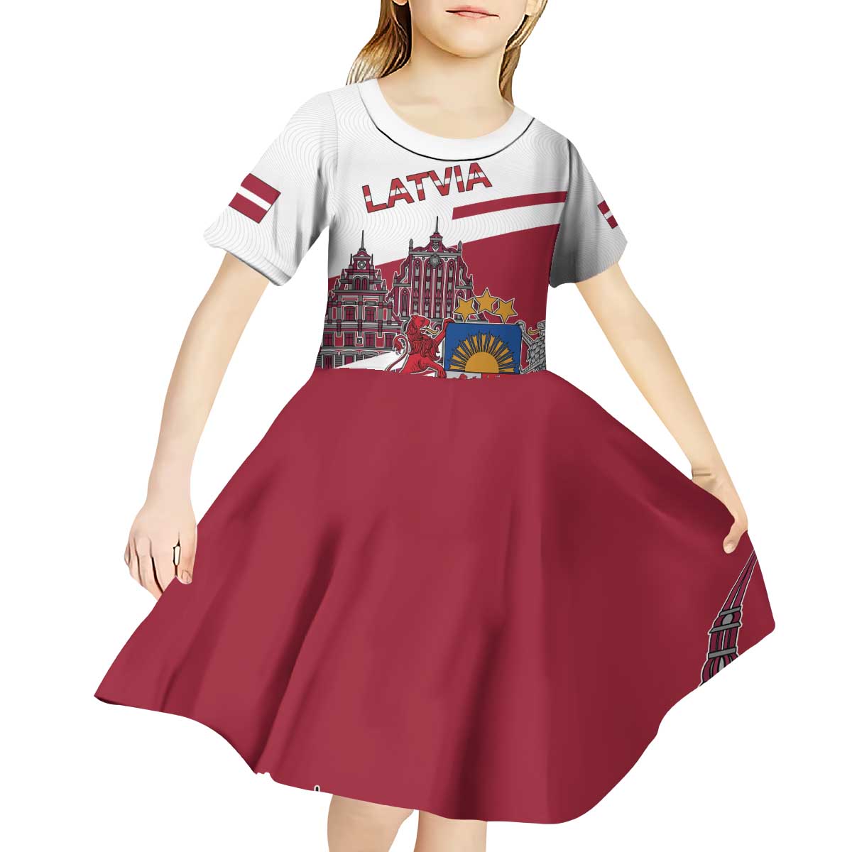 Personalized Riga Town Hall Square Latvia Kid Short Sleeve Dress Coat of Arms