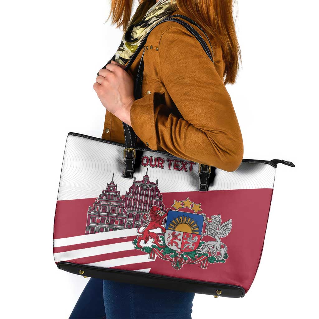 Personalized Riga Town Hall Square Latvia Leather Tote Bag Coat of Arms