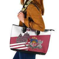 Personalized Riga Town Hall Square Latvia Leather Tote Bag Coat of Arms