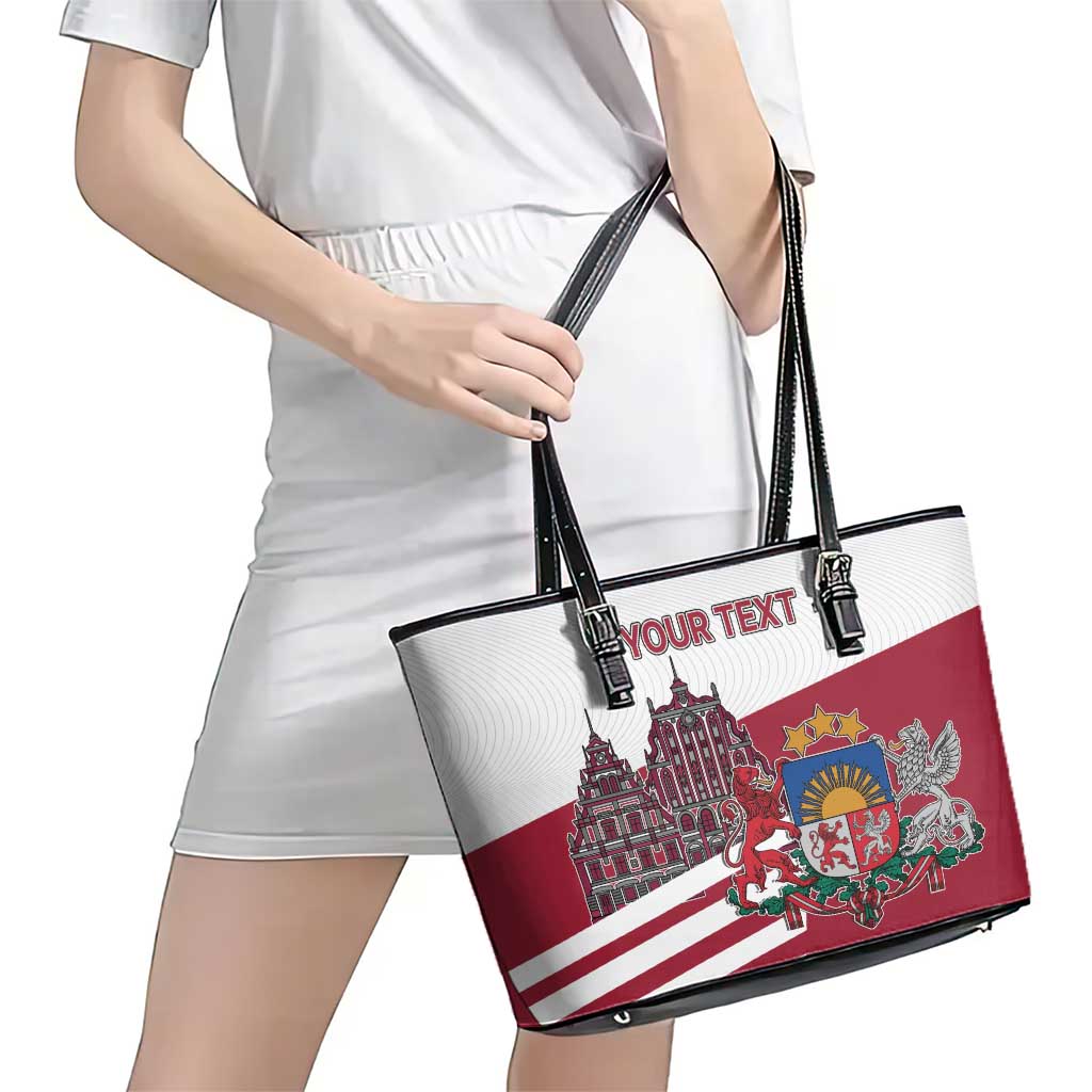 Personalized Riga Town Hall Square Latvia Leather Tote Bag Coat of Arms