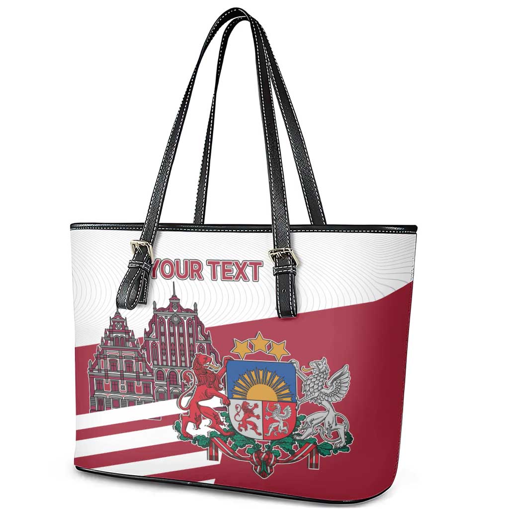 Personalized Riga Town Hall Square Latvia Leather Tote Bag Coat of Arms