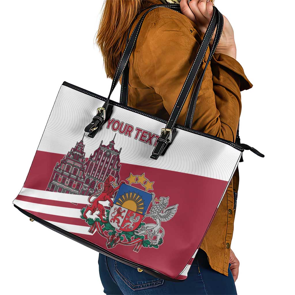 Personalized Riga Town Hall Square Latvia Leather Tote Bag Coat of Arms