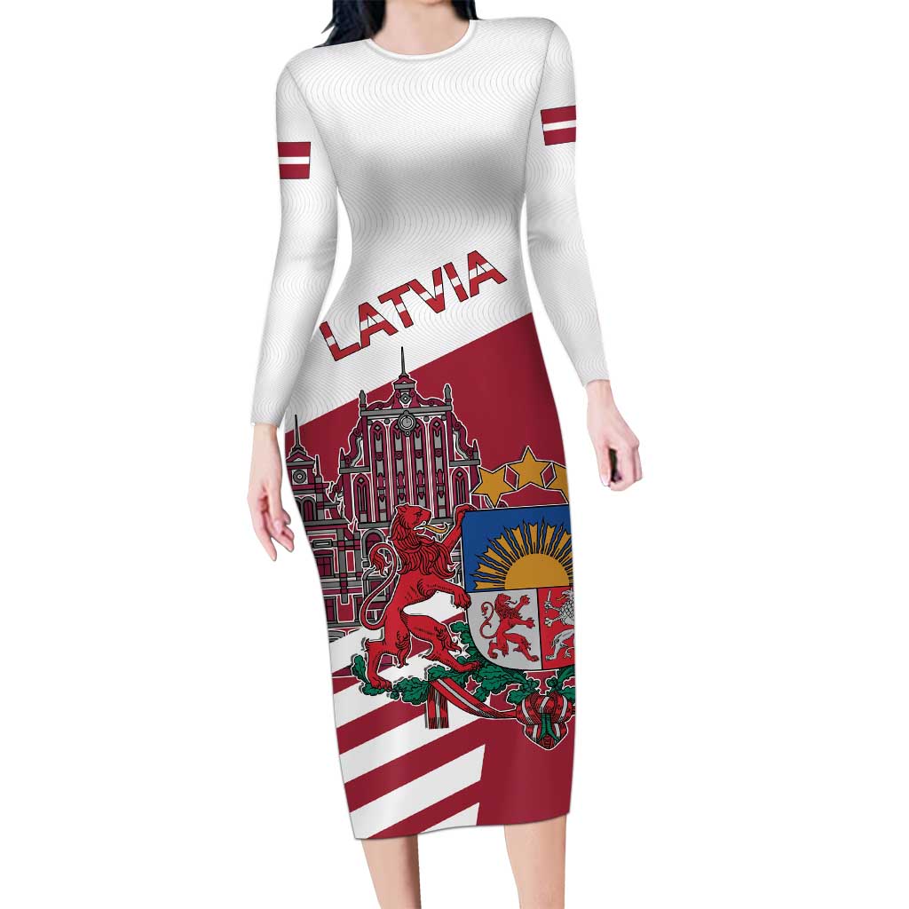 Personalized Riga Town Hall Square Latvia Long Sleeve Bodycon Dress Coat of Arms