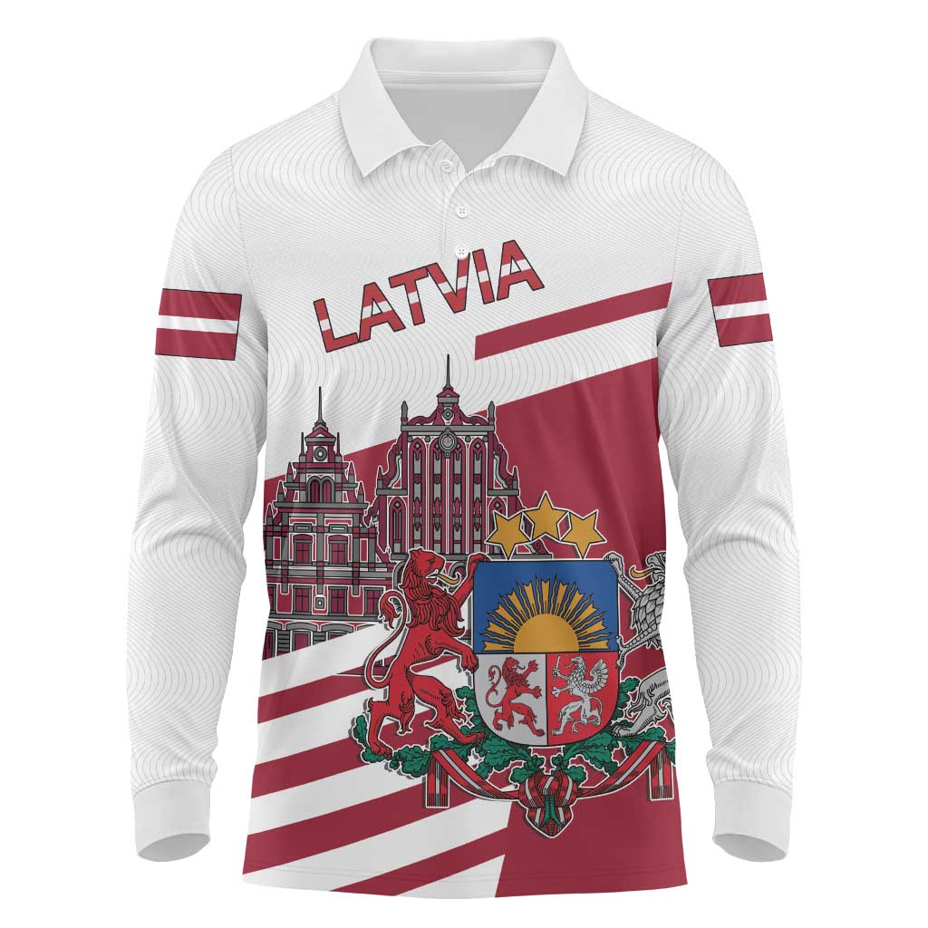 Personalized Riga Town Hall Square Latvia Long Sleeve Polo Shirt Coat of Arms