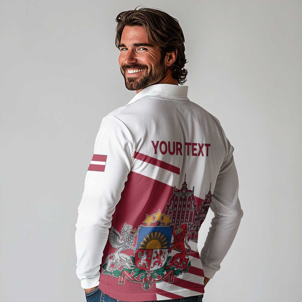 Personalized Riga Town Hall Square Latvia Long Sleeve Polo Shirt Coat of Arms