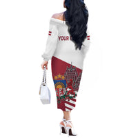 Personalized Riga Town Hall Square Latvia Off The Shoulder Long Sleeve Dress Coat of Arms