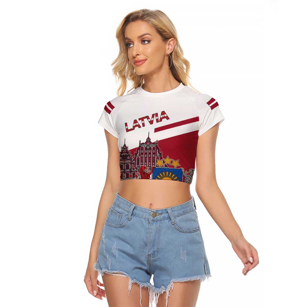 Personalized Riga Town Hall Square Latvia Raglan Cropped T Shirt Coat of Arms
