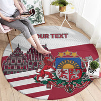 Personalized Riga Town Hall Square Latvia Round Carpet Coat of Arms