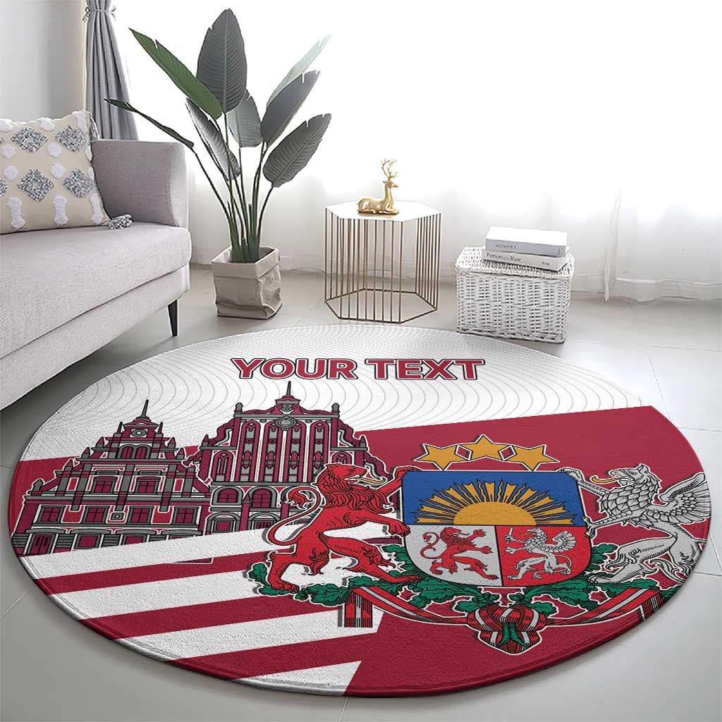 Personalized Riga Town Hall Square Latvia Round Carpet Coat of Arms