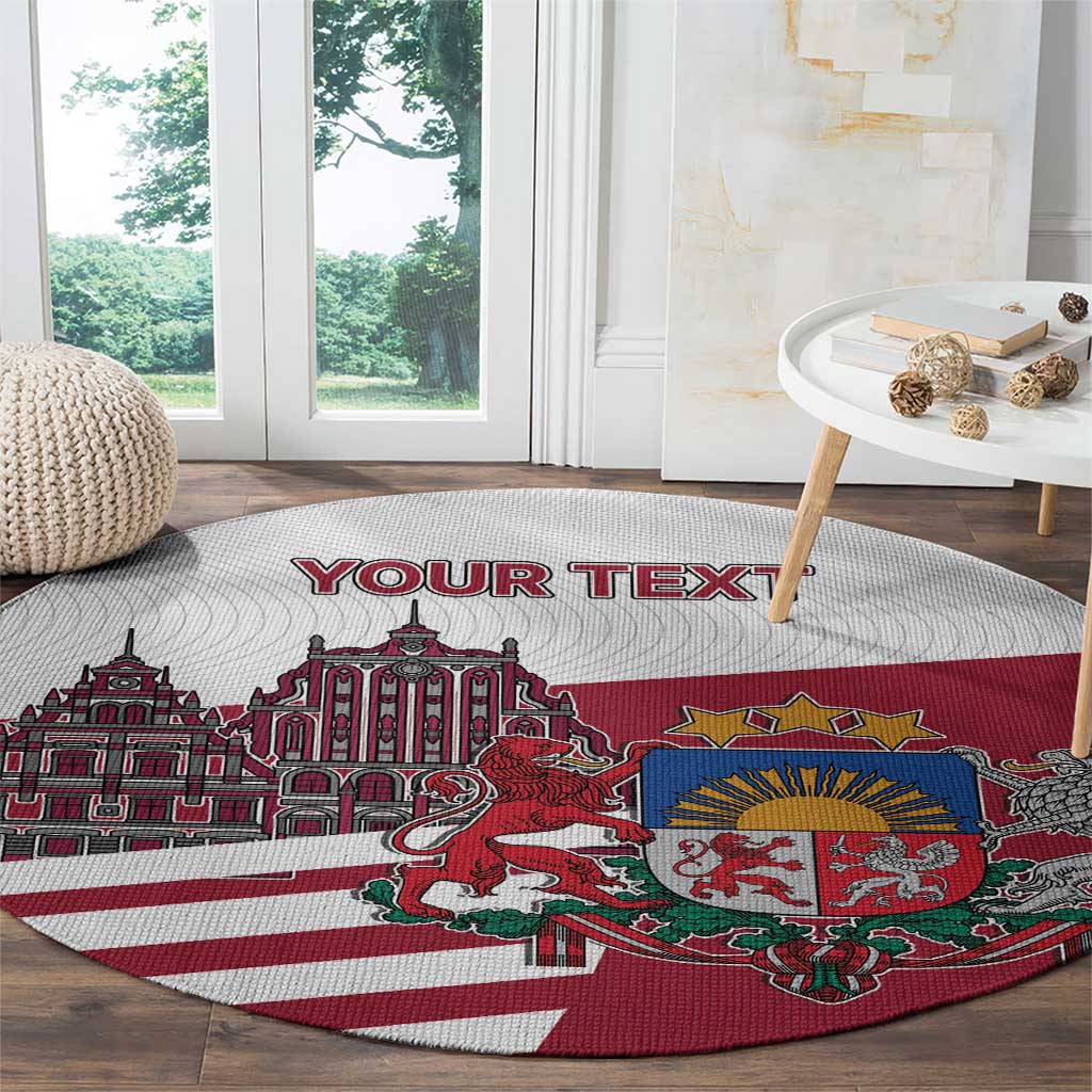 Personalized Riga Town Hall Square Latvia Round Carpet Coat of Arms