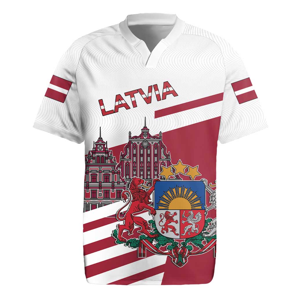 Personalized Riga Town Hall Square Latvia Rugby Jersey Coat of Arms