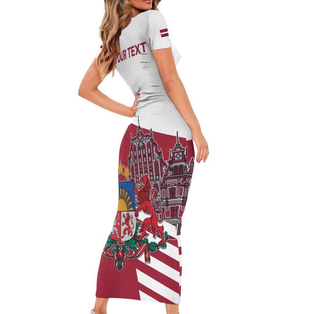 Personalized Riga Town Hall Square Latvia Short Sleeve Bodycon Dress Coat of Arms