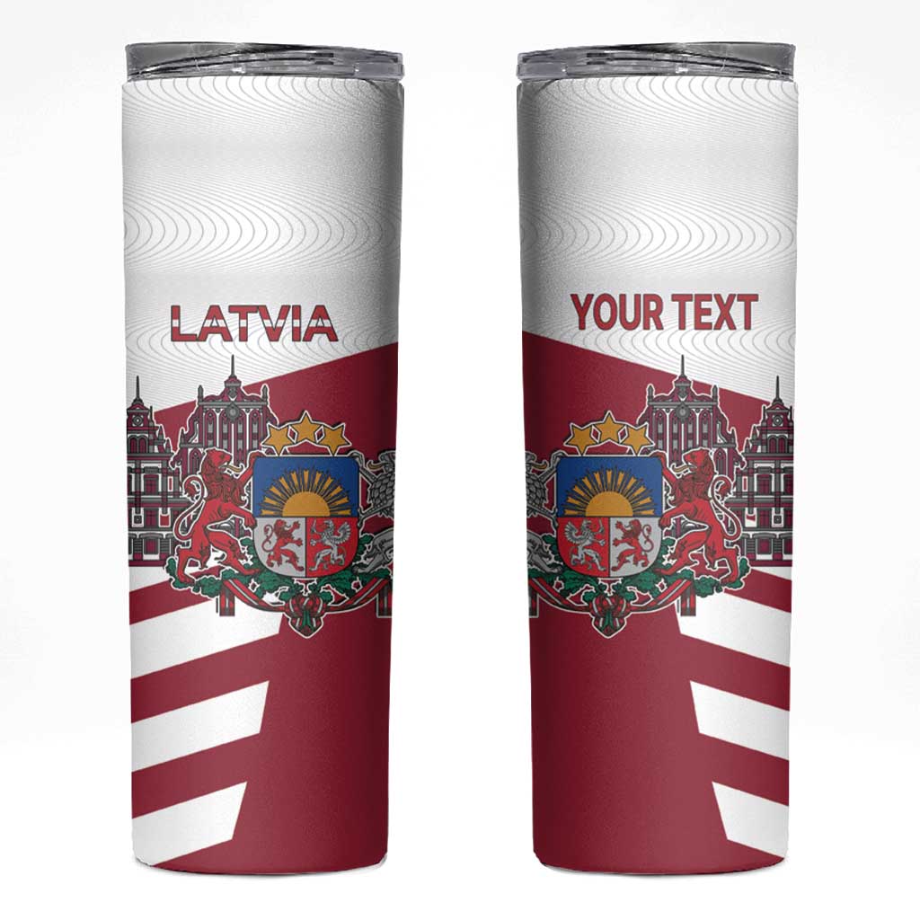 Personalized Riga Town Hall Square Latvia Skinny Tumbler Coat of Arms