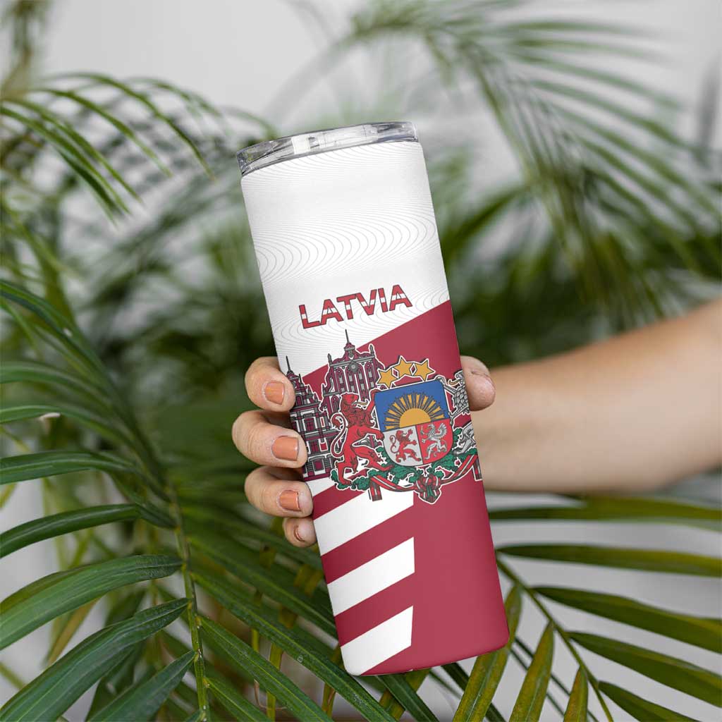 Personalized Riga Town Hall Square Latvia Skinny Tumbler Coat of Arms
