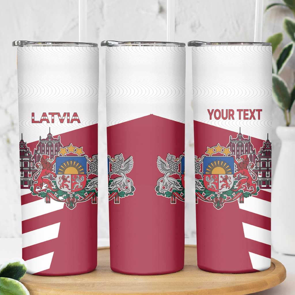 Personalized Riga Town Hall Square Latvia Skinny Tumbler Coat of Arms
