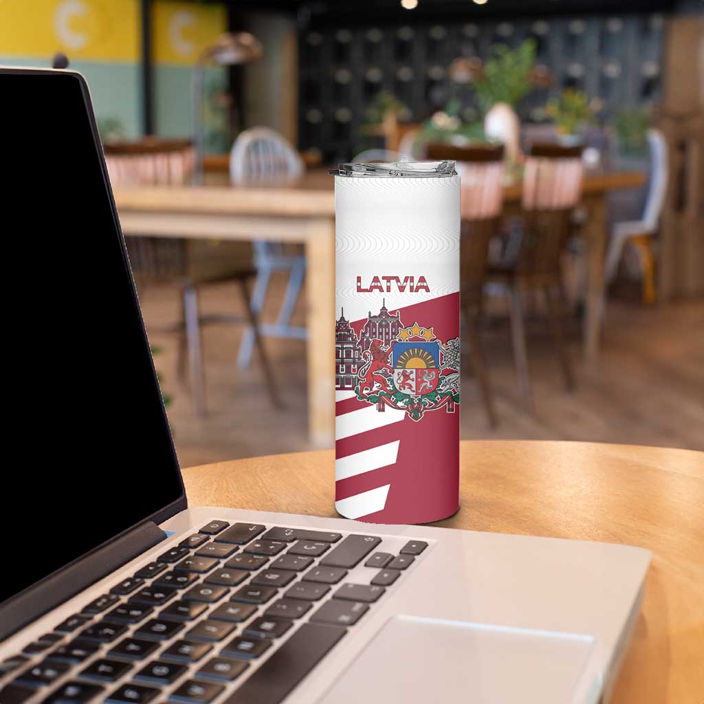 Personalized Riga Town Hall Square Latvia Skinny Tumbler Coat of Arms