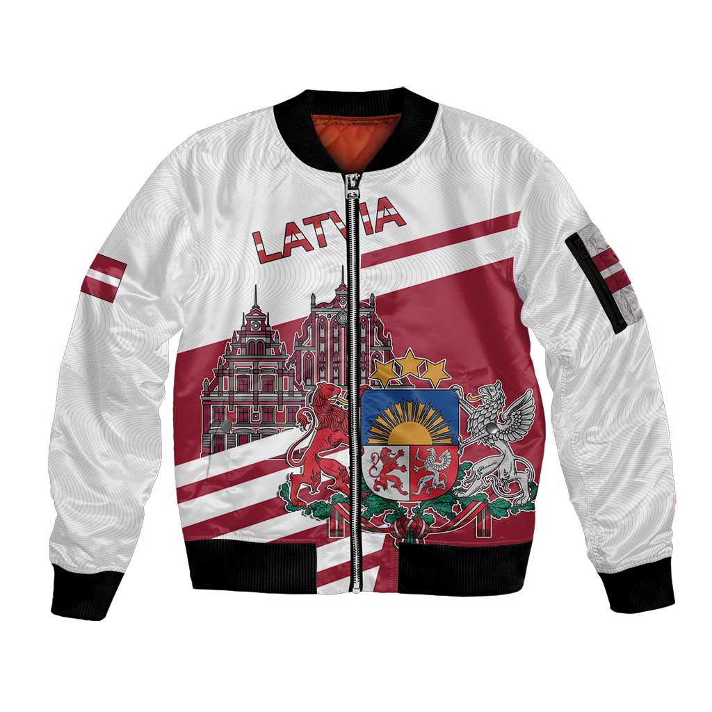 Personalized Riga Town Hall Square Latvia Sleeve Zip Bomber Jacket Coat of Arms