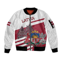 Personalized Riga Town Hall Square Latvia Sleeve Zip Bomber Jacket Coat of Arms