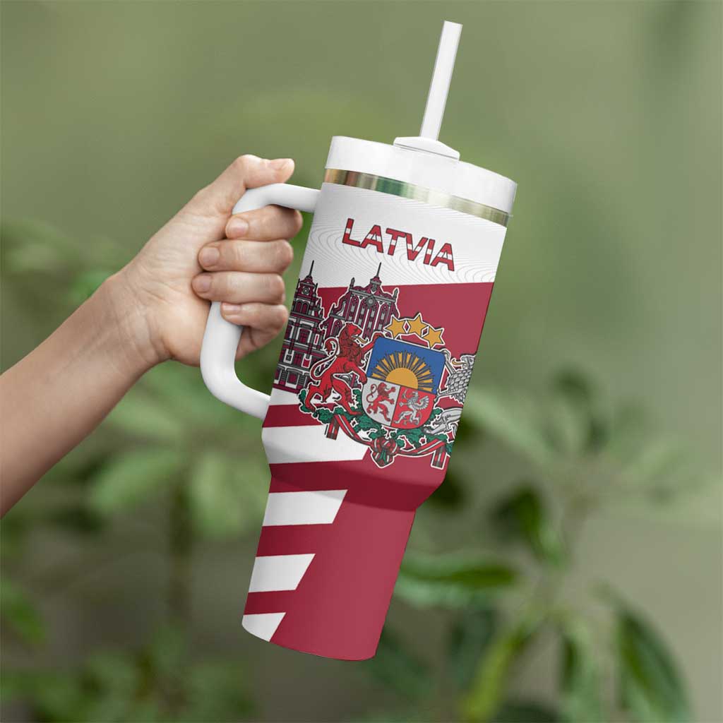 Personalized Riga Town Hall Square Latvia Tumbler With Handle Coat of Arms