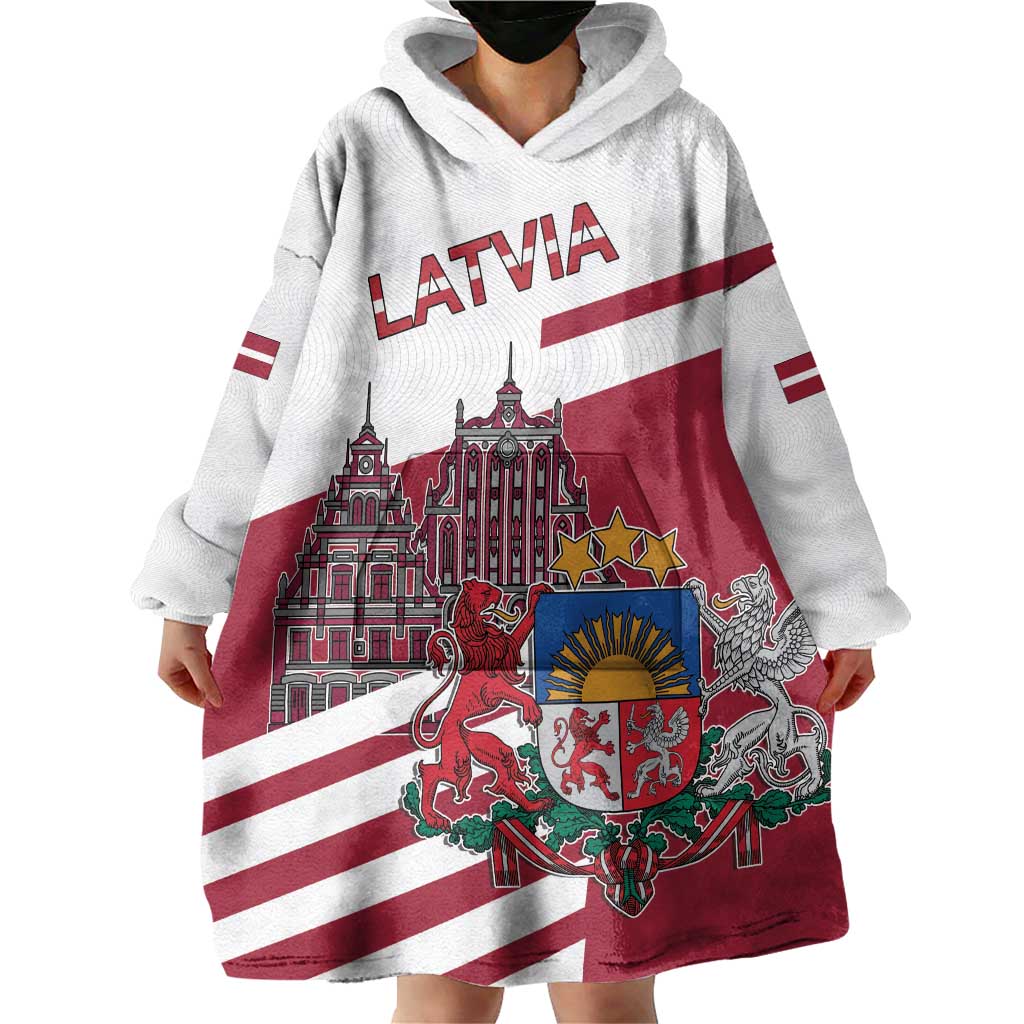 Personalized Riga Town Hall Square Latvia Wearable Blanket Hoodie Coat of Arms