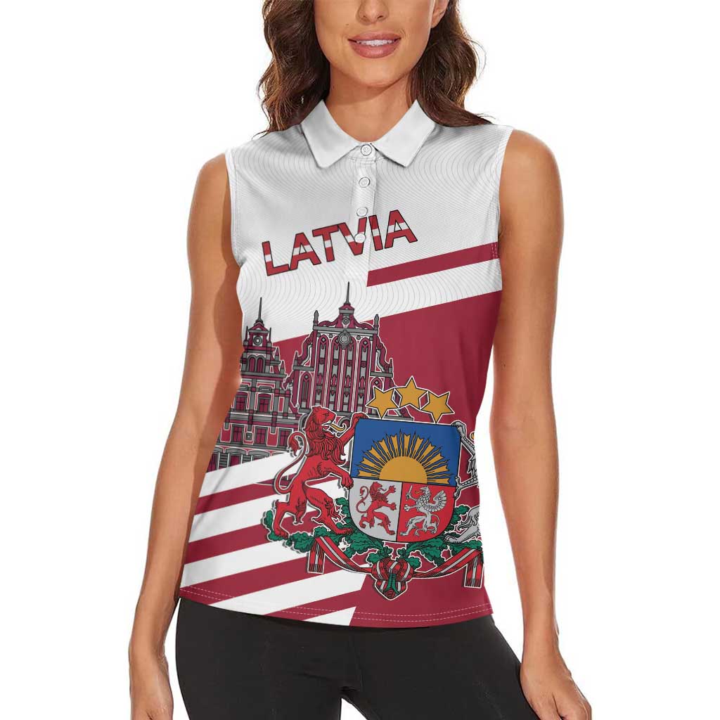Personalized Riga Town Hall Square Latvia Women Sleeveless Polo Shirt Coat of Arms