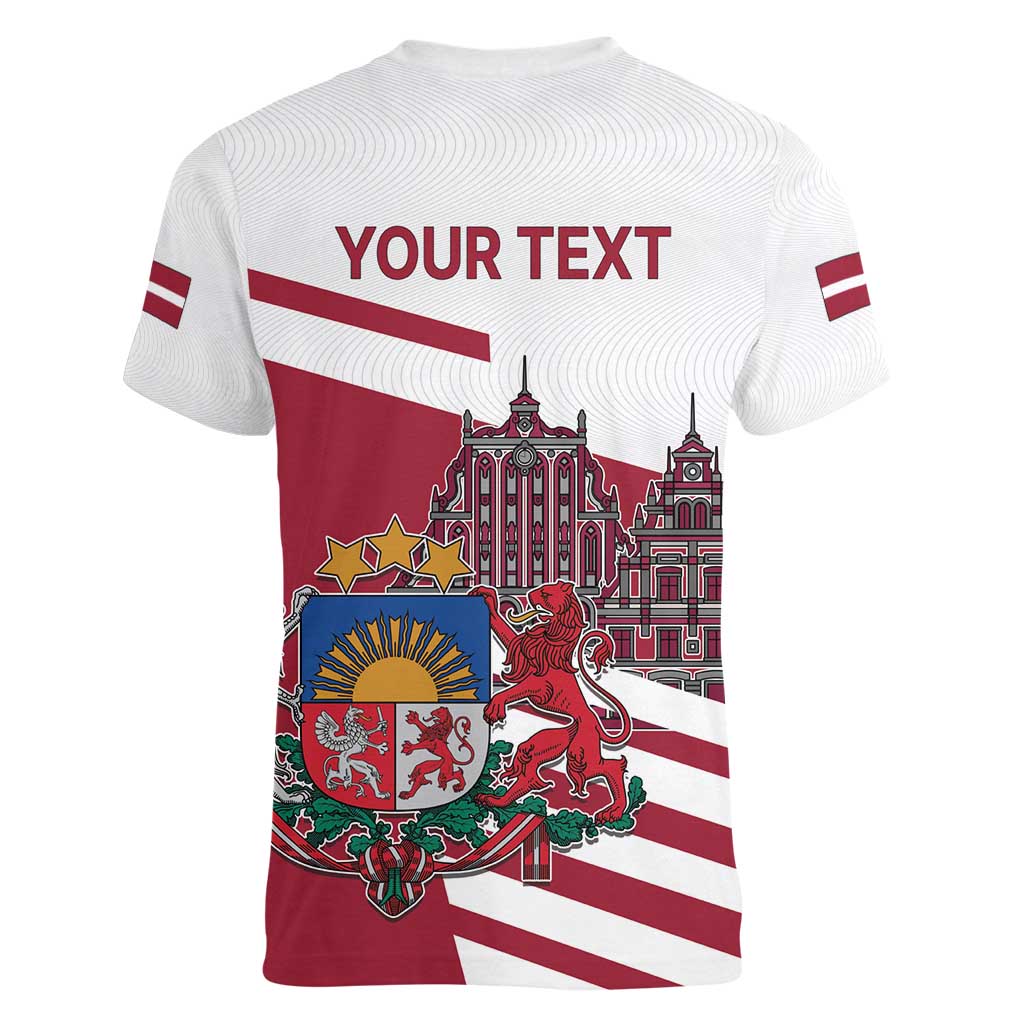 Personalized Riga Town Hall Square Latvia Women V-Neck T-Shirt Coat of Arms