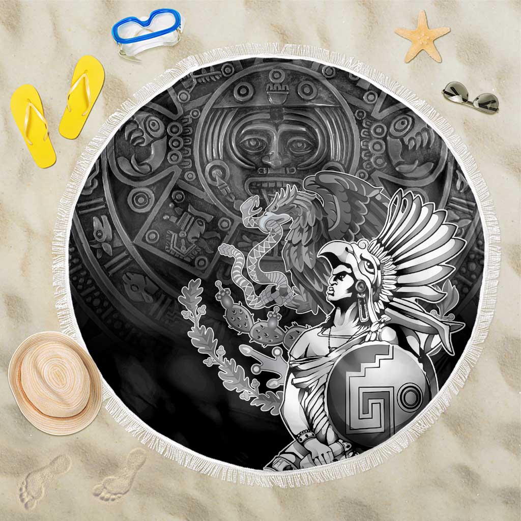Mexico Aztec Warrior Beach Blanket Huitzilopochtli With Aztec Calendar