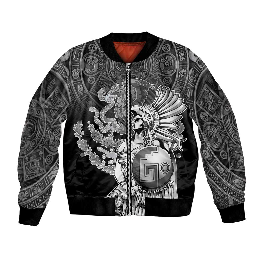 Mexico Aztec Warrior Bomber Jacket Huitzilopochtli With Aztec Calendar