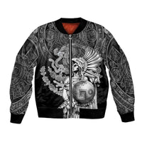 Mexico Aztec Warrior Bomber Jacket Huitzilopochtli With Aztec Calendar