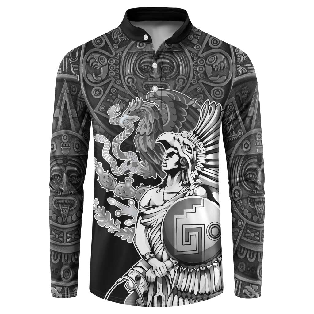 Mexico Aztec Warrior Button Sweatshirt Huitzilopochtli With Aztec Calendar