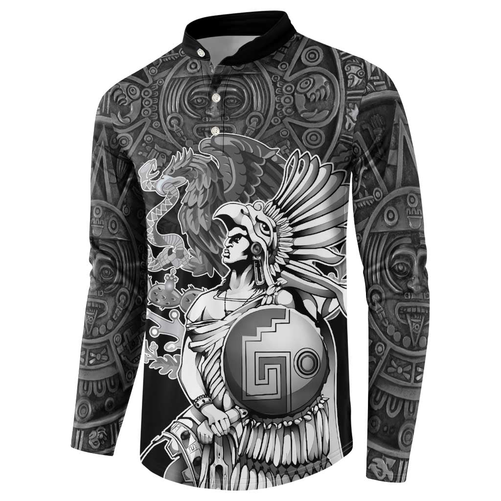 Mexico Aztec Warrior Button Sweatshirt Huitzilopochtli With Aztec Calendar