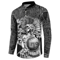 Mexico Aztec Warrior Button Sweatshirt Huitzilopochtli With Aztec Calendar