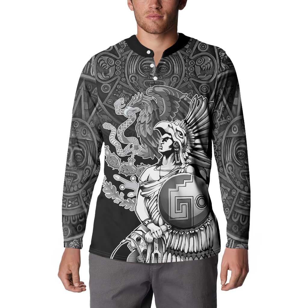 Mexico Aztec Warrior Button Sweatshirt Huitzilopochtli With Aztec Calendar