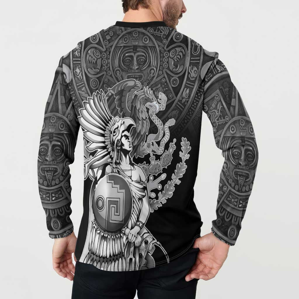 Mexico Aztec Warrior Button Sweatshirt Huitzilopochtli With Aztec Calendar