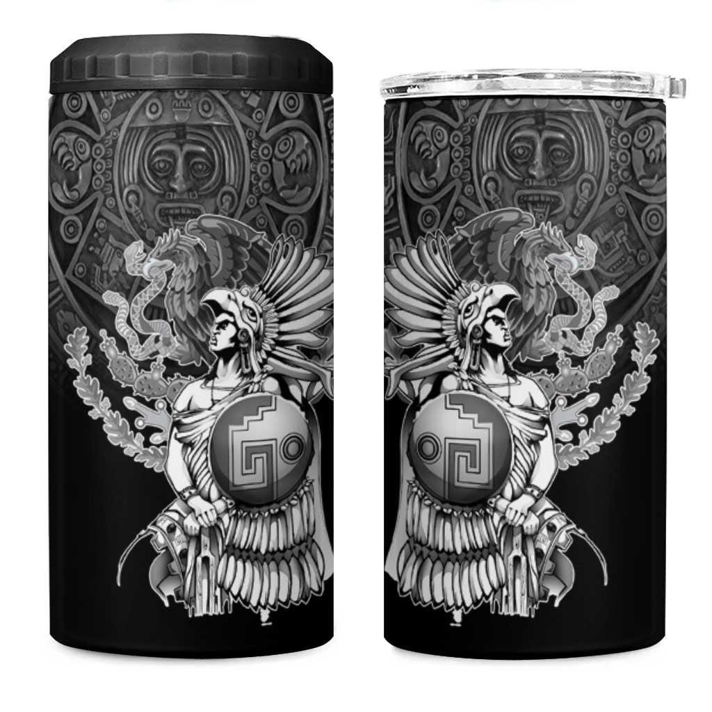 Mexico Aztec Warrior 4 in 1 Can Cooler Tumbler Huitzilopochtli With Aztec Calendar