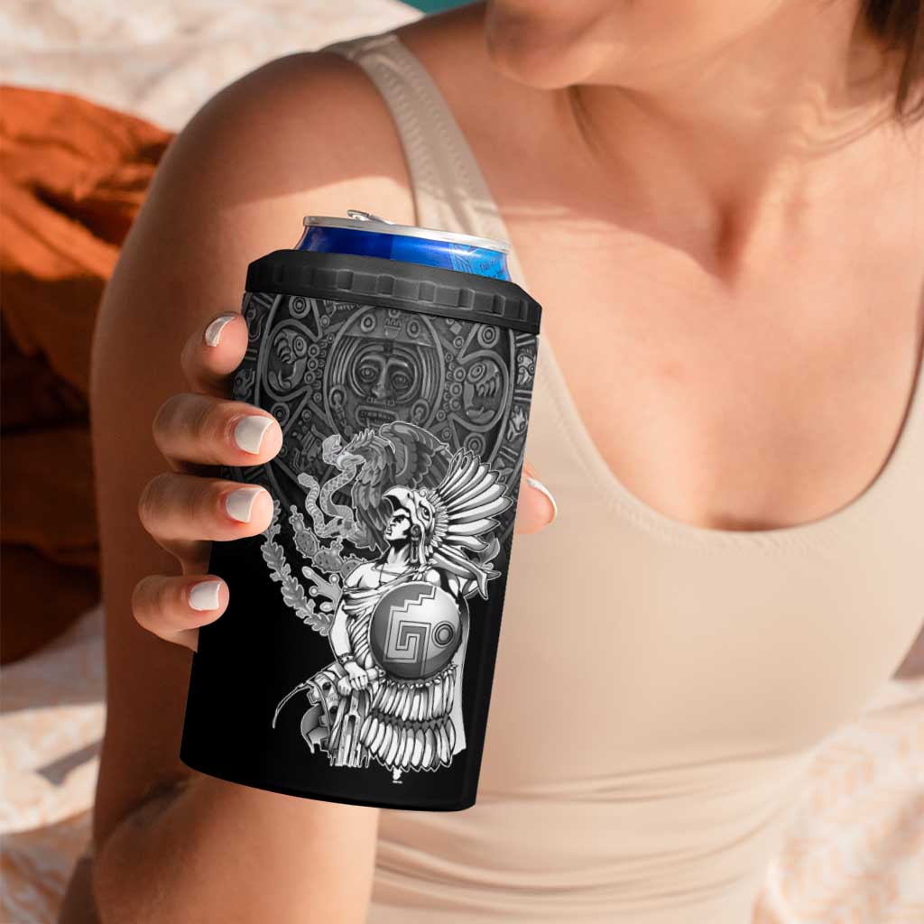 Mexico Aztec Warrior 4 in 1 Can Cooler Tumbler Huitzilopochtli With Aztec Calendar