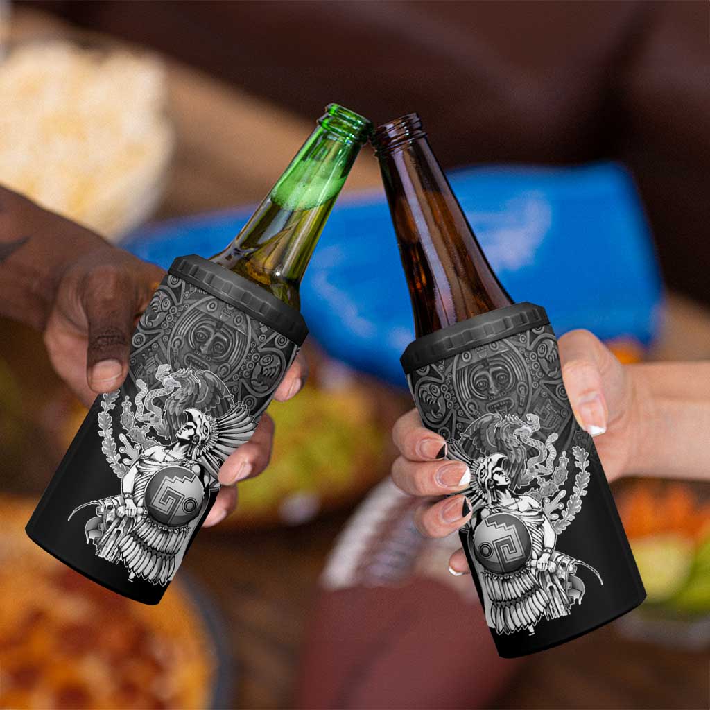 Mexico Aztec Warrior 4 in 1 Can Cooler Tumbler Huitzilopochtli With Aztec Calendar