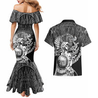 Mexico Aztec Warrior Couples Matching Mermaid Dress and Hawaiian Shirt Huitzilopochtli With Aztec Calendar