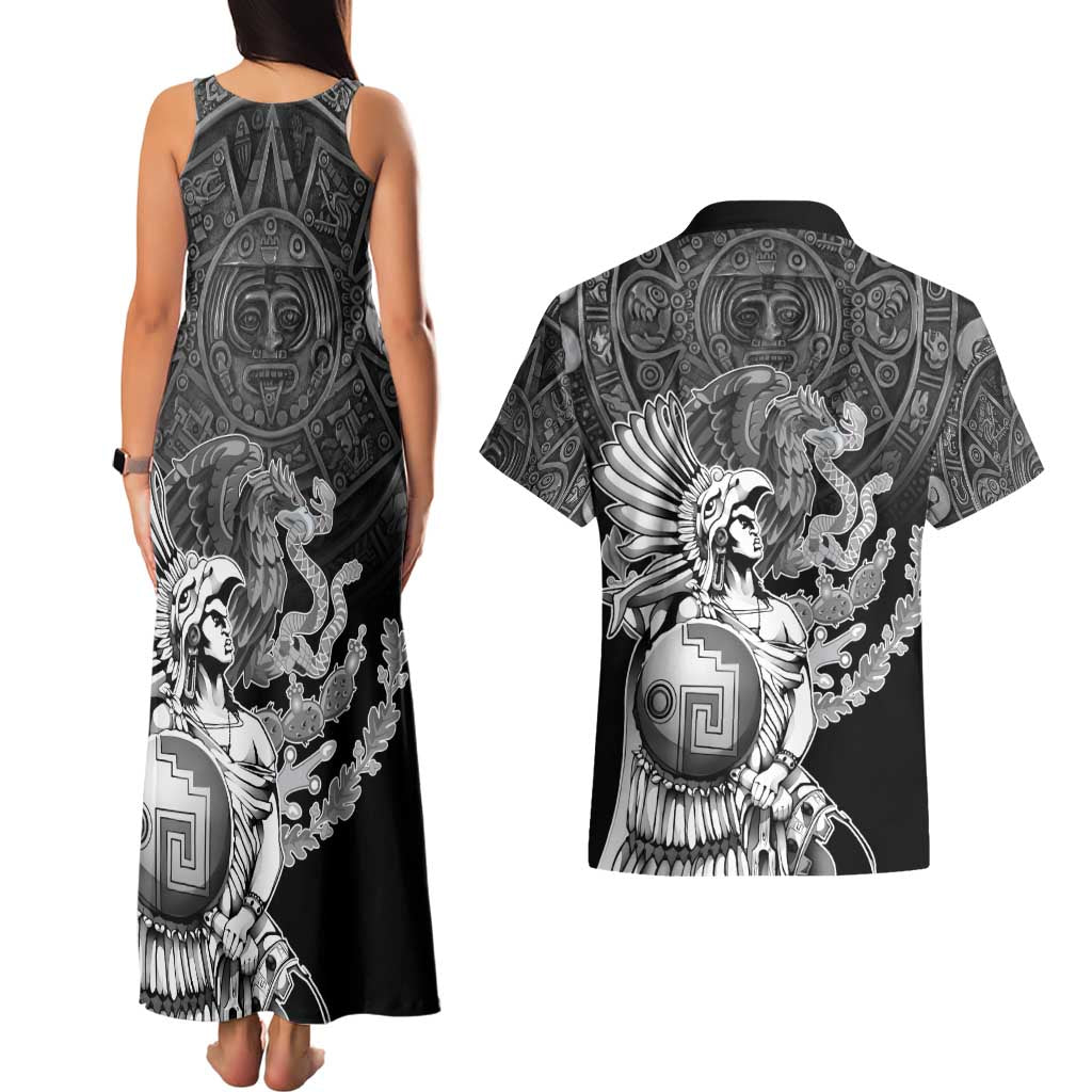 Mexico Aztec Warrior Couples Matching Tank Maxi Dress and Hawaiian Shirt Huitzilopochtli With Aztec Calendar