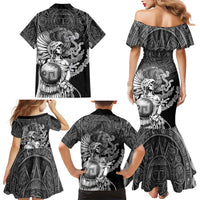 Mexico Aztec Warrior Family Matching Mermaid Dress and Hawaiian Shirt Huitzilopochtli With Aztec Calendar