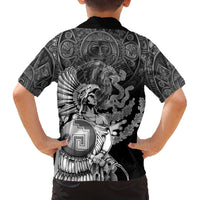 Mexico Aztec Warrior Family Matching Off The Shoulder Long Sleeve Dress and Hawaiian Shirt Huitzilopochtli With Aztec Calendar