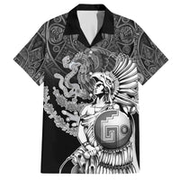 Mexico Aztec Warrior Family Matching Off The Shoulder Long Sleeve Dress and Hawaiian Shirt Huitzilopochtli With Aztec Calendar
