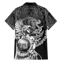 Mexico Aztec Warrior Family Matching Off The Shoulder Long Sleeve Dress and Hawaiian Shirt Huitzilopochtli With Aztec Calendar
